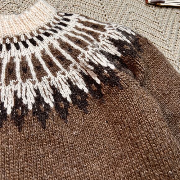 Vintage Chunky Wool Fair Isle Sweater Brown / Cream - Size Small Men’s - Picture 2 of 8